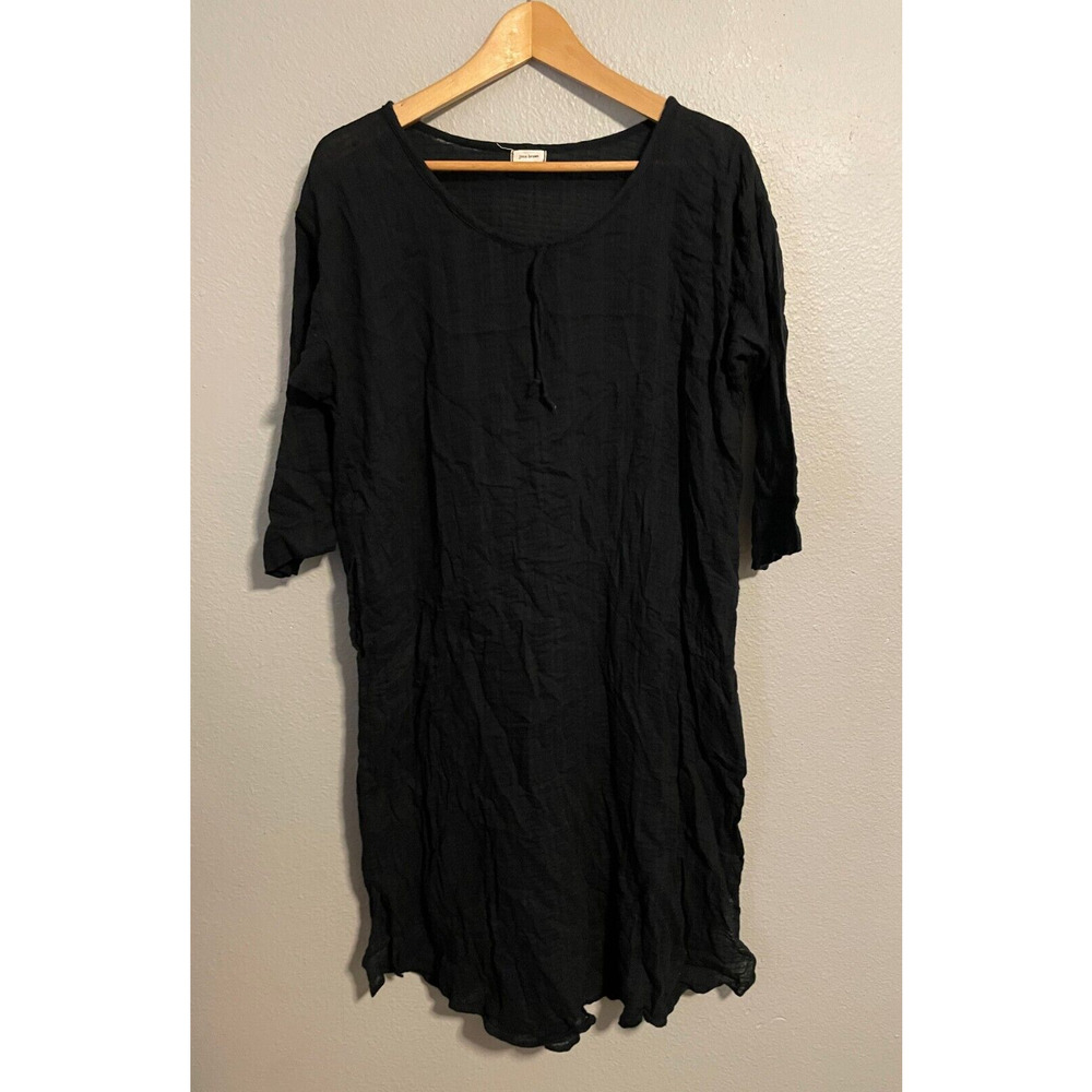 Jess Brown Womens Shift Dress Small Black Cotton Gauzy Sheer Peasant Lagenlook